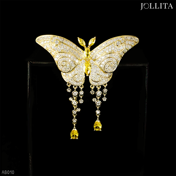  Trâm cài áo bướm dát đá vàng thanh lịch 
