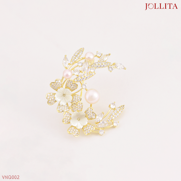  Trâm cài áo vest nguyệt quế nữ thần khảm đá ngọc trai sang trọng 