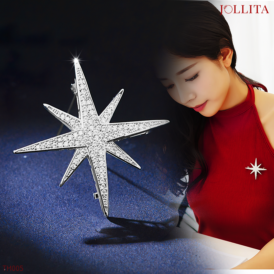  Trâm cài áo ngôi sao sáu cánh dát đá zircon sang trọng 