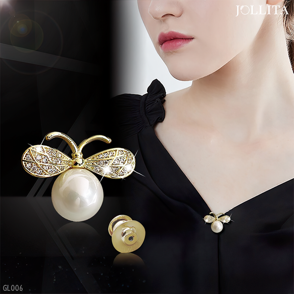  Pin cài áo vest ong vàng đính ngọc trai sang trọng 