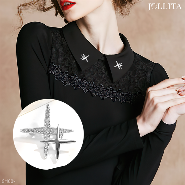  Ghim cài áo vest đôi sao bạch kim dát đá sang trọng 