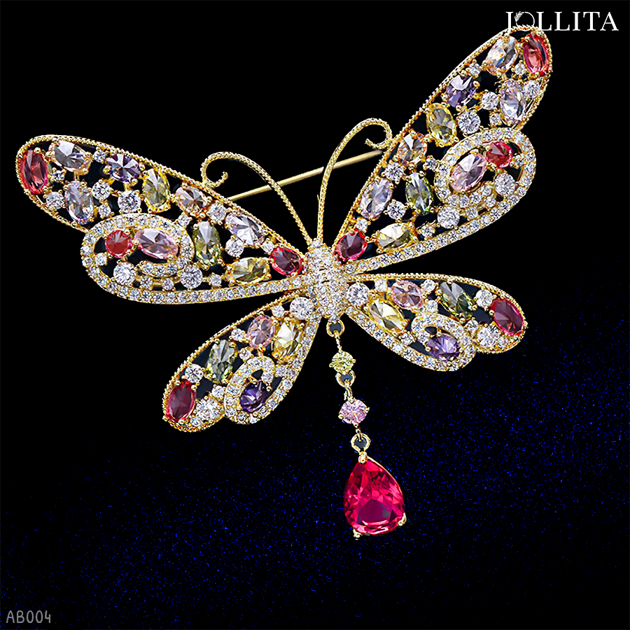  Trâm cài áo bướm cầu vồng đính đá zircon sang trọng 