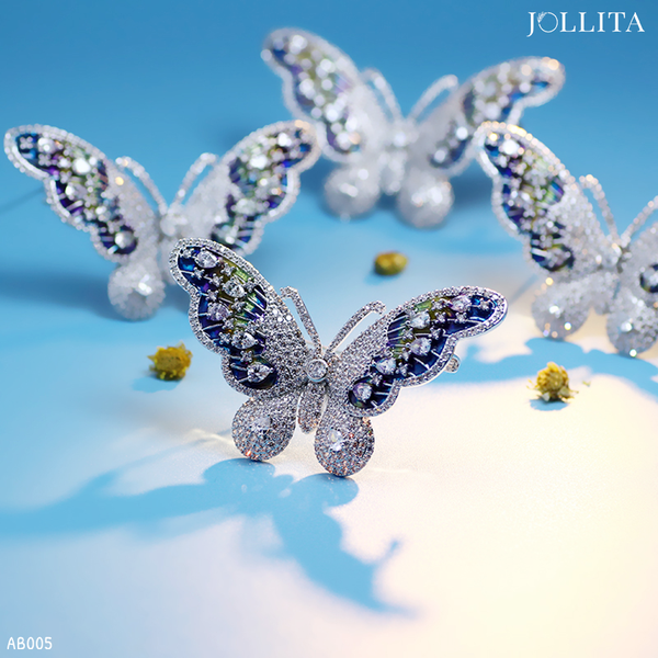  Trâm cài áo bướm bạch kim dát đá zircon sang trọng 