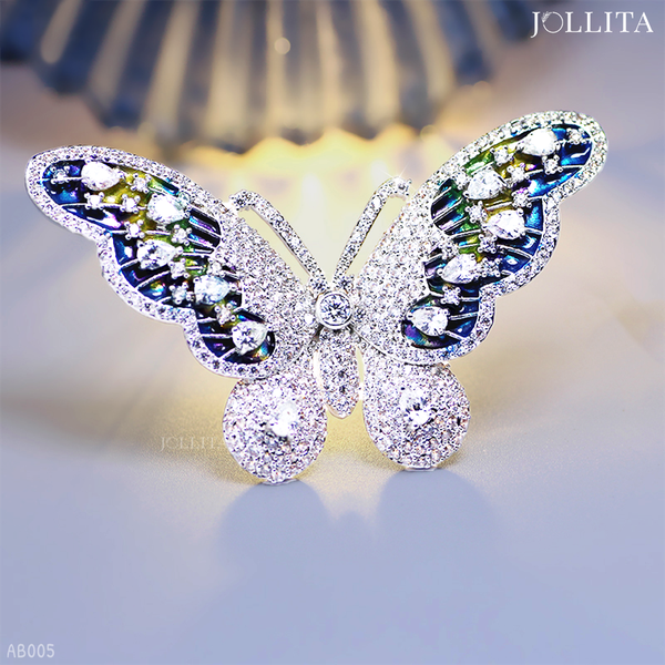  Trâm cài áo bướm bạch kim dát đá zircon sang trọng 