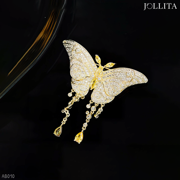  Trâm cài áo bướm dát đá vàng thanh lịch 