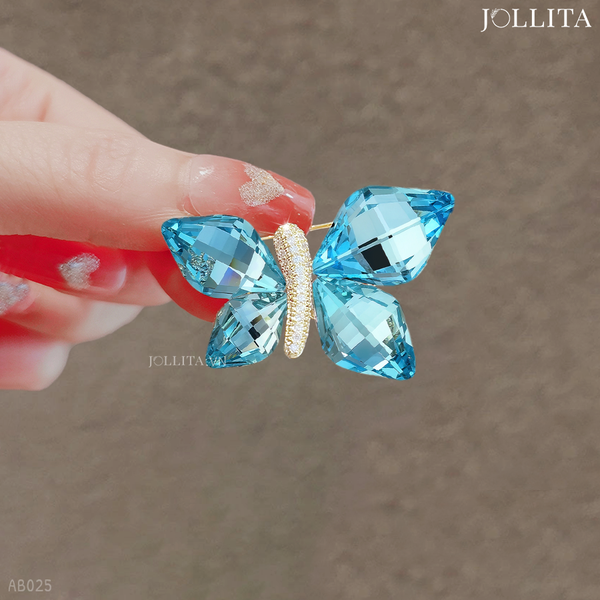  Trâm cài áo bướm pha lê xanh cao cấp sang trọng 