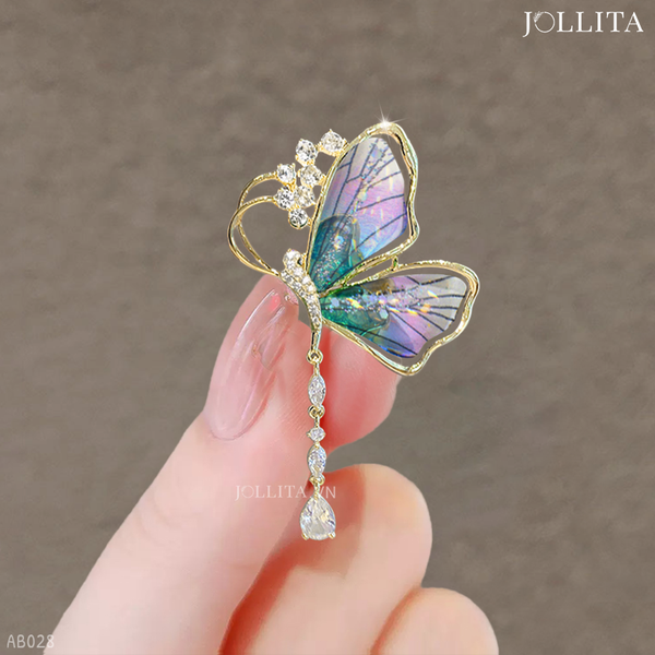  Trâm cài áo bướm dát đá có dây tua rua tinh tế 