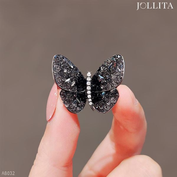  Trâm cài áo bướm dát đá đen huyền bí 