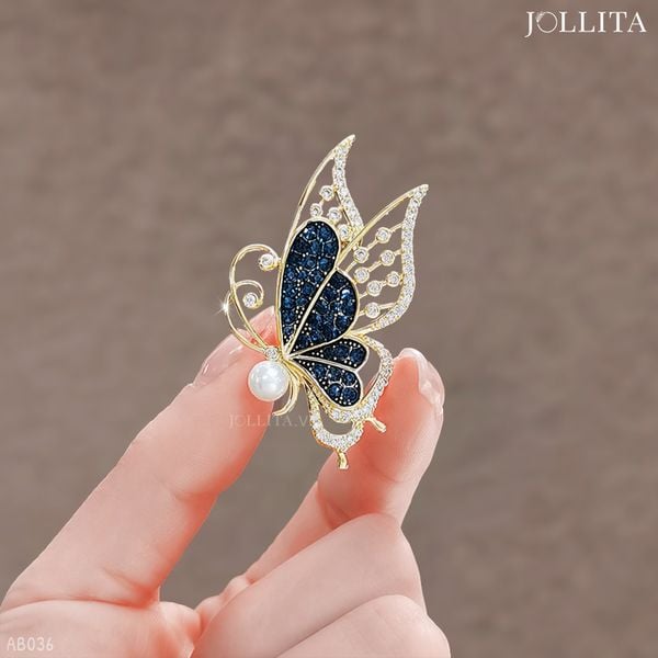  Trâm cài áo bướm đính đá xanh tinh tế 