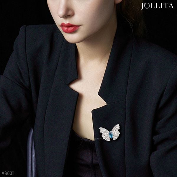  Trâm cài áo bướm dát đá đính pha lê xanh sang trọng 