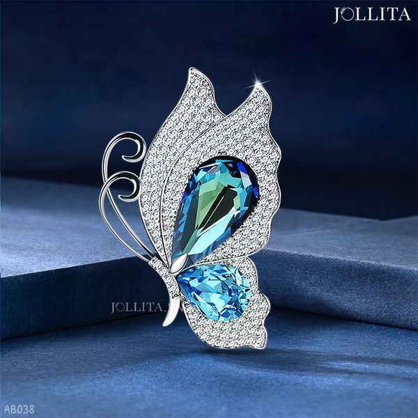  Trâm cài áo bướm dát đá đính pha lê xanh cao cấp sang trọng 