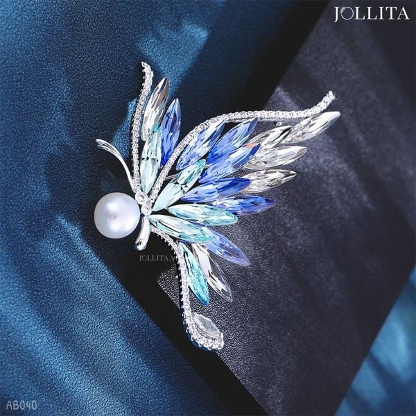  Trâm cài áo cánh bướm đính đá pha lê ánh dương cao cấp 