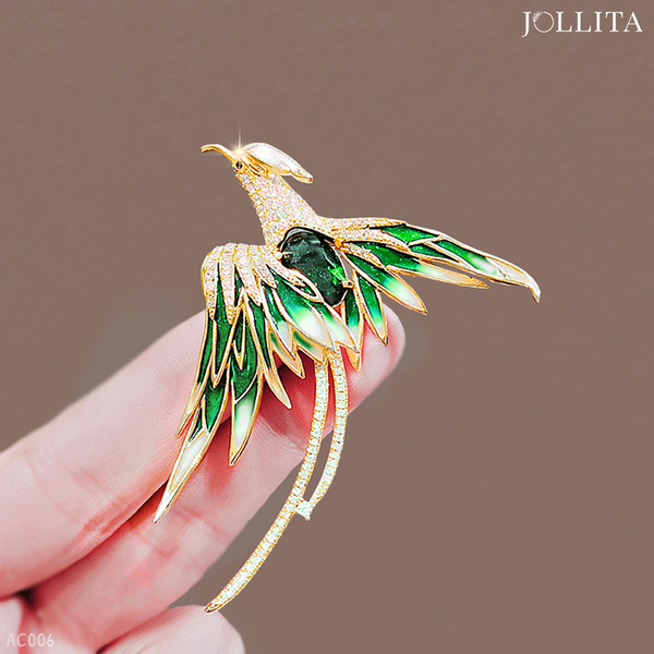  Trâm cài áo phượng hoàng lửa xanh ngọc bích sang trọng 