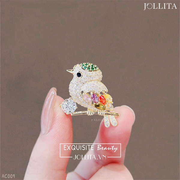  Ghim cài áo chú chim nhỏ đính đá thanh lịch 