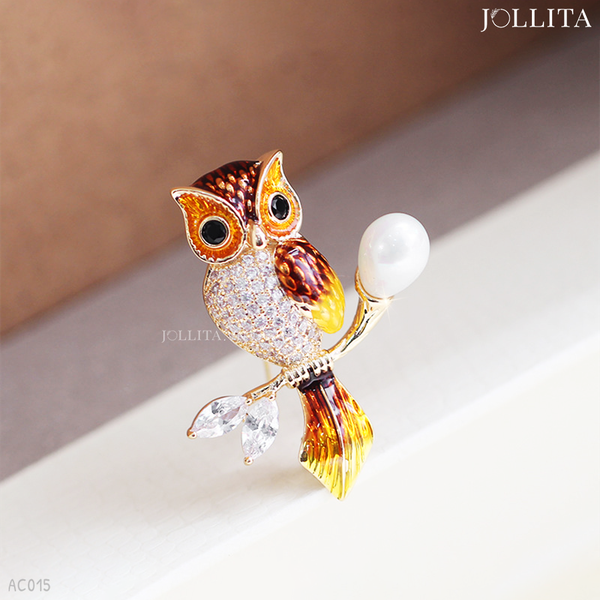  Trâm cài áo cú mèo thông thái đính ngọc trai thanh lịch 