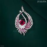  Trâm cài áo khổng tước đính đá hồng ngọc sang trọng 