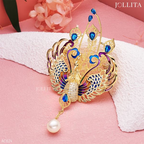  Trâm cài áo khổng tước đính đá ngũ sắc cao cấp 