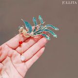  Trâm cài áo phượng hoàng xanh đính dây ngọc kiêu sa 