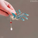  Trâm cài áo phượng hoàng xanh đính dây ngọc kiêu sa 