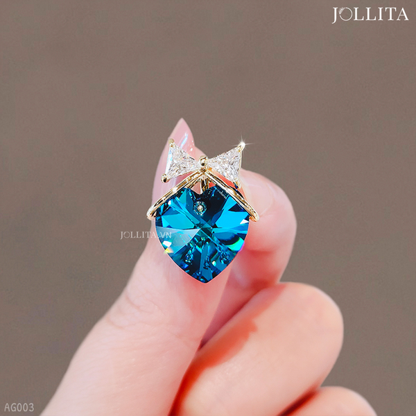  Pin cài áo trái tim đính đá pha lê xanh thanh lịch 