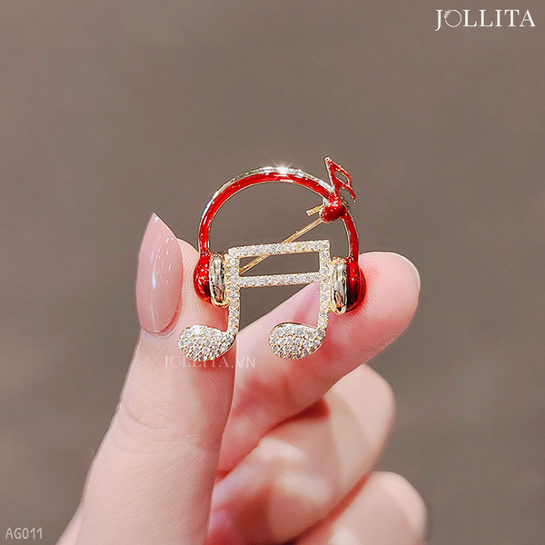  Ghim cài áo nốt nhạc kèm tai nghe chụp dát đá dễ thương 