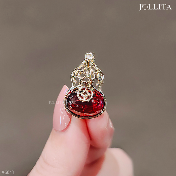  Ghim cài áo bình hồ lô đính đá đỏ cao cấp 