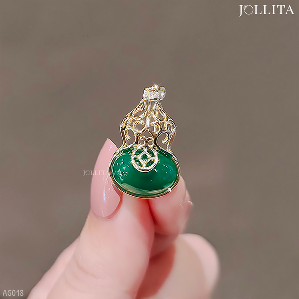  Ghim cài áo bình hồ lô đính đá xanh ngọc cao cấp 