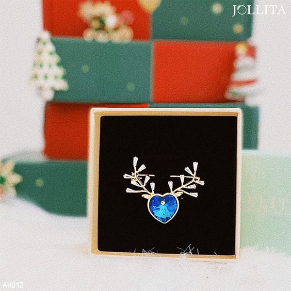  Ghim cài áo tuần lộc đính đá pha lê xanh cao cấp 