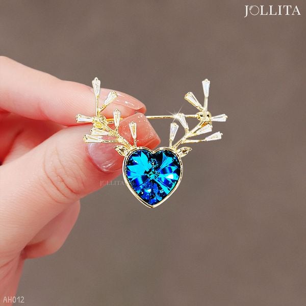  Ghim cài áo tuần lộc đính đá pha lê xanh cao cấp 