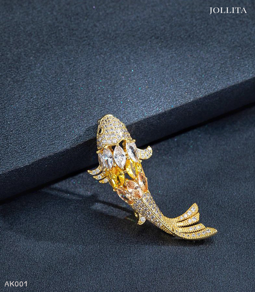  Trâm cài áo cá Koi vàng đính đá cao cấp 