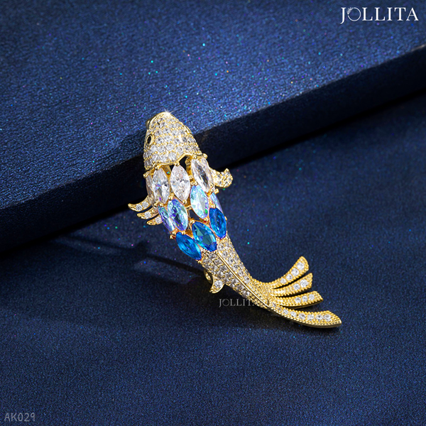  Trâm cài áo cá Koi đính đá xanh cao cấp 