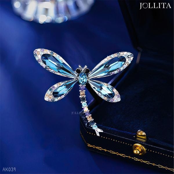  Trâm cài áo chuồn chuồn đính đá hoa lam lấp lánh 