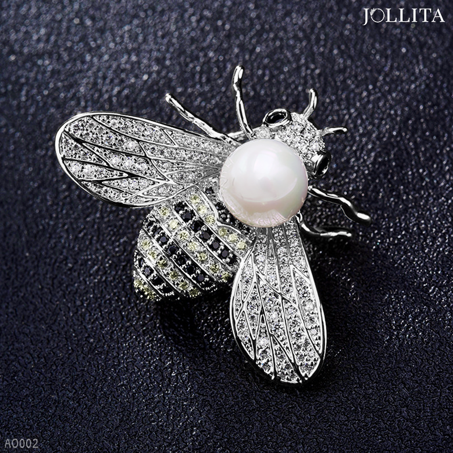  Trâm cài áo Ong trắng đính ngọc trai sang trọng 