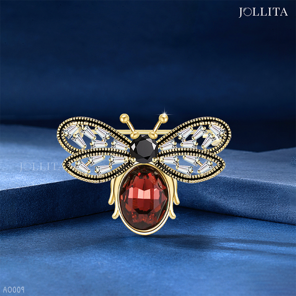  Trâm cài áo ong đính đá pha lê đỏ sang trọng 