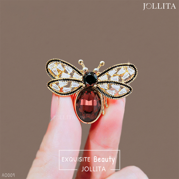  Trâm cài áo ong đính đá pha lê đỏ sang trọng 