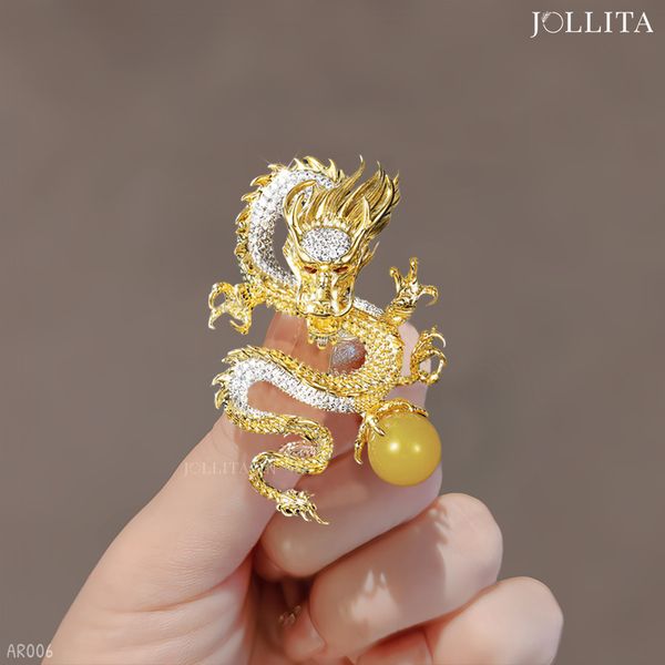  Trâm cài áo rồng vàng đính ngọc trai dát đá cao cấp 