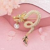  Trâm cài áo rồng vàng đính ngọc trai cao cấp 