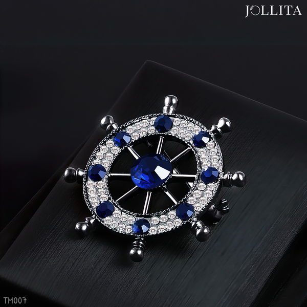  Trâm cài áo bánh lái đính đá xanh cao cấp 