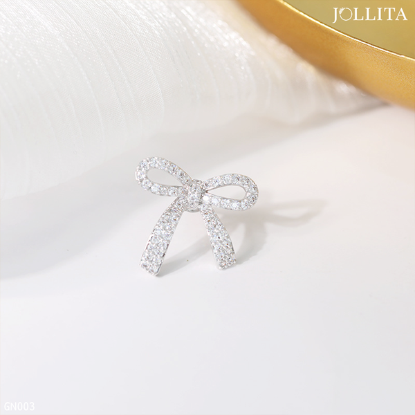  Pin cài áo Nơ bạc dát đá sang trọng 