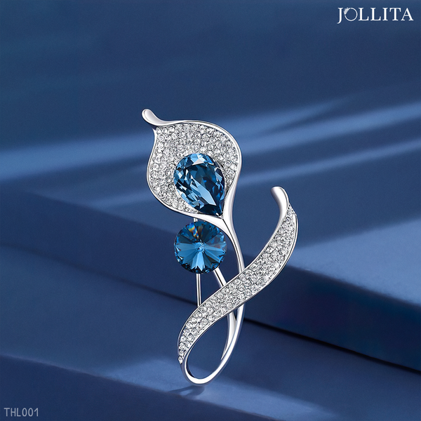  Trâm cài áo vest Hoa lily pha lê xanh sang trọng 