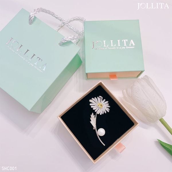  Set quà tặng 20/11 cài áo Cúc Họa Mi khảm đá đính ngọc trai sang trọng 