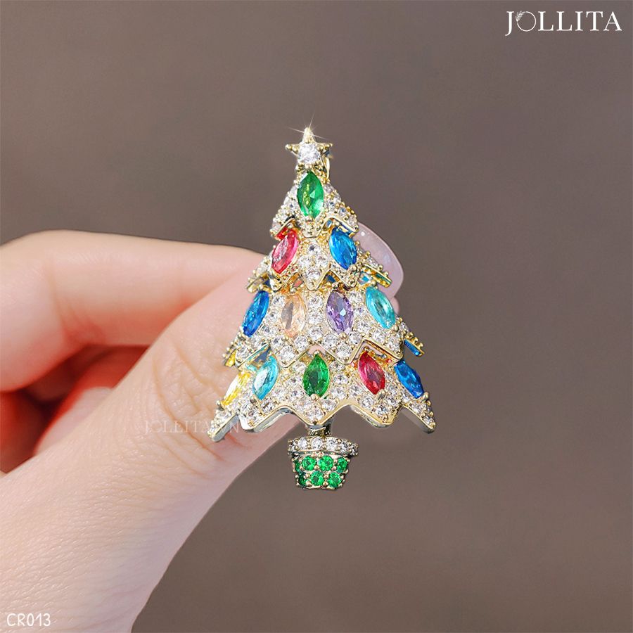  Ghim cài áo cây thông Noel đính đá sắc màu tinh tế 