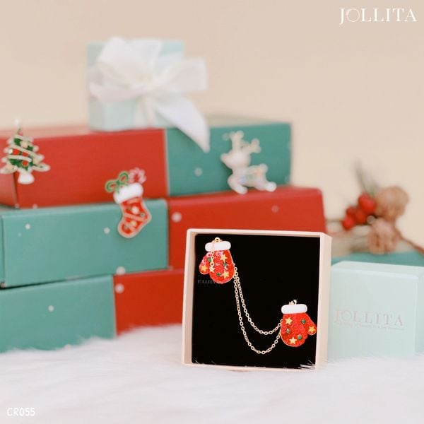  Ghim cài đôi bao tay tua rua đỏ giáng sinh đáng yêu 