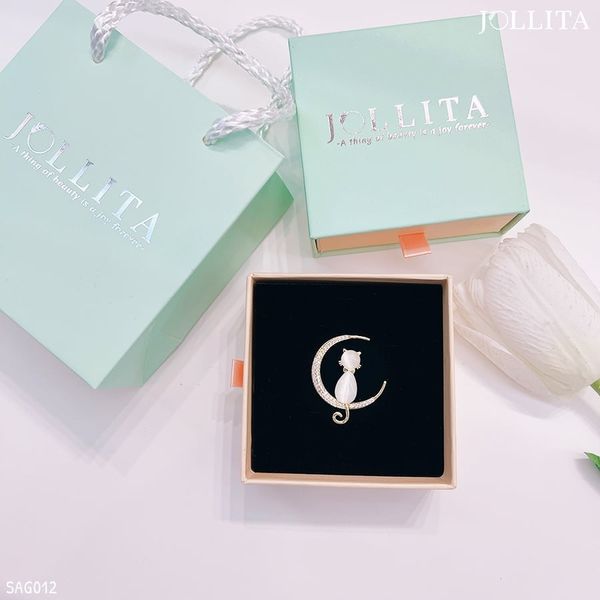  Set quà tặng 20/11 cài áo mèo treo mặt trăng dát đá thanh lịch dễ thương 