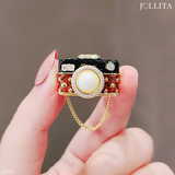  Ghim cài áo máy ảnh cổ điển đính ngọc trai thanh lịch 