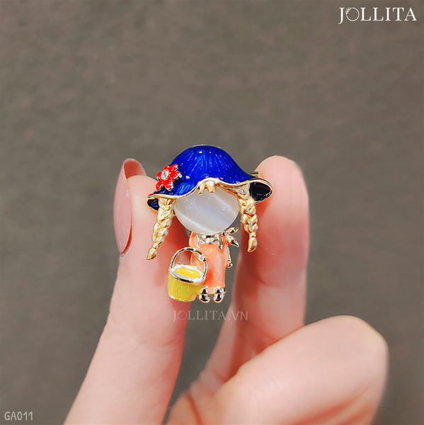  Ghim cài áo cô gái hoạt hình nhỏ phủ men sơn dầu độc đáo 