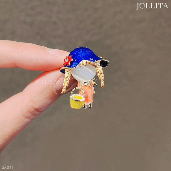  Ghim cài áo cô gái hoạt hình nhỏ phủ men sơn dầu độc đáo 