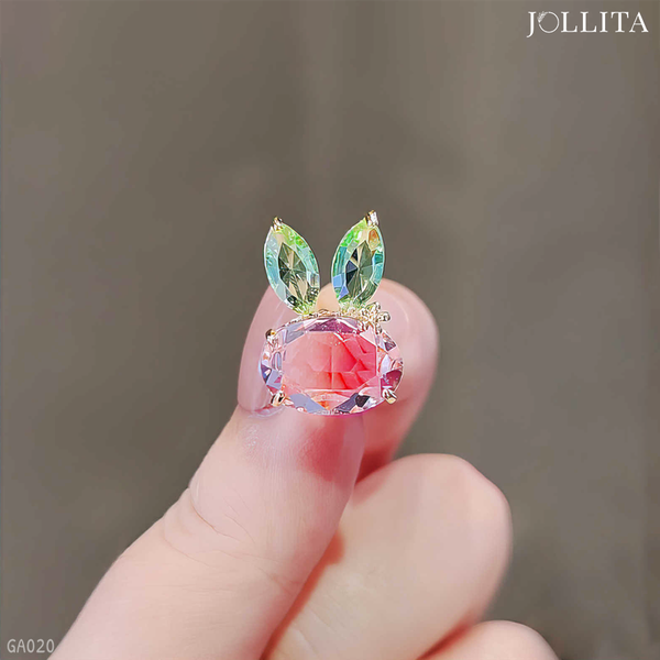  Pin cài áo thỏ ngọc đính đá pha lê hồng dễ thương 