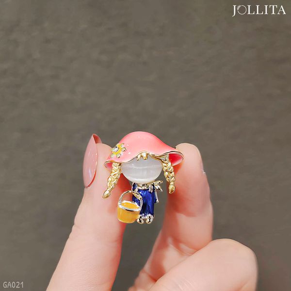  Ghim cài áo cô gái hoạt hình nhỏ phủ men sơn dầu 