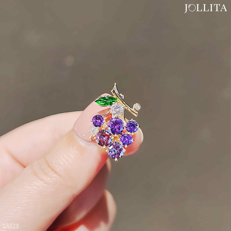  pin cài áo chùm nho đính đá tím thanh lịch 